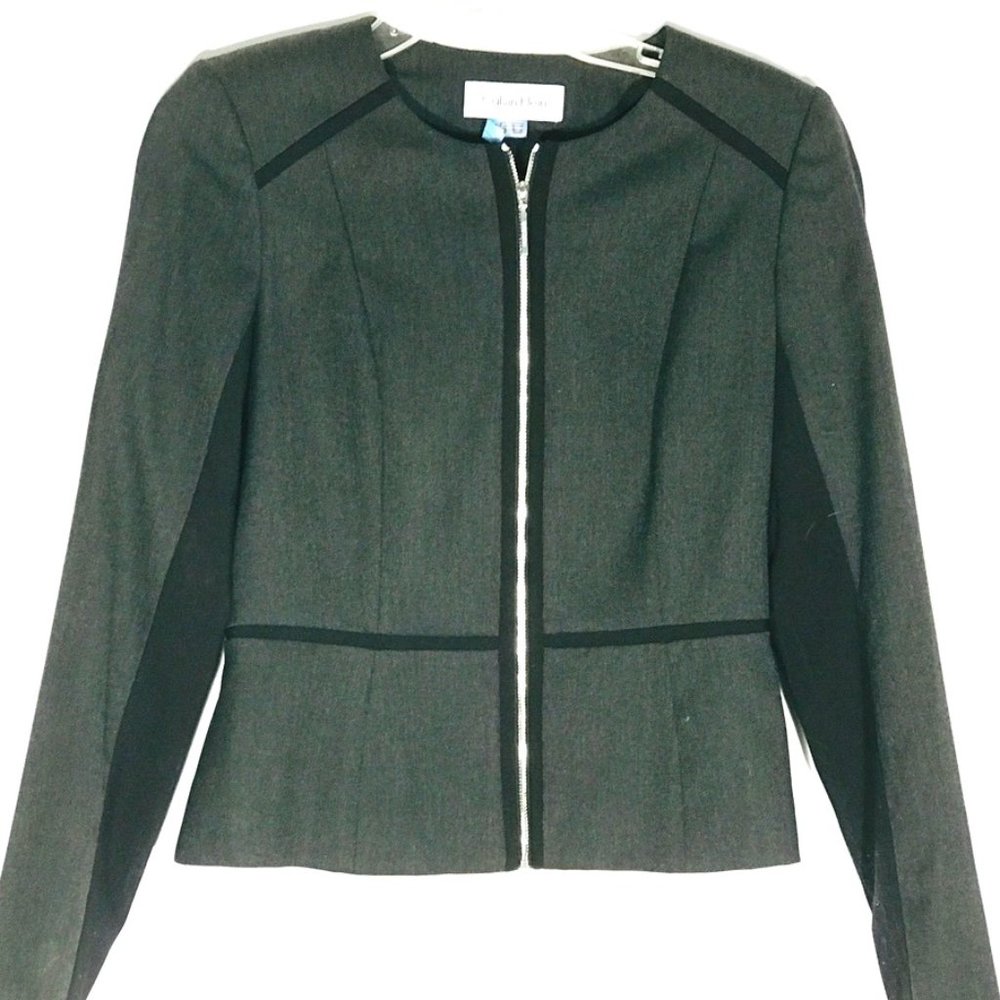 CALVIN KLEIN Gray Jacket Blazer Size 2 Cropped